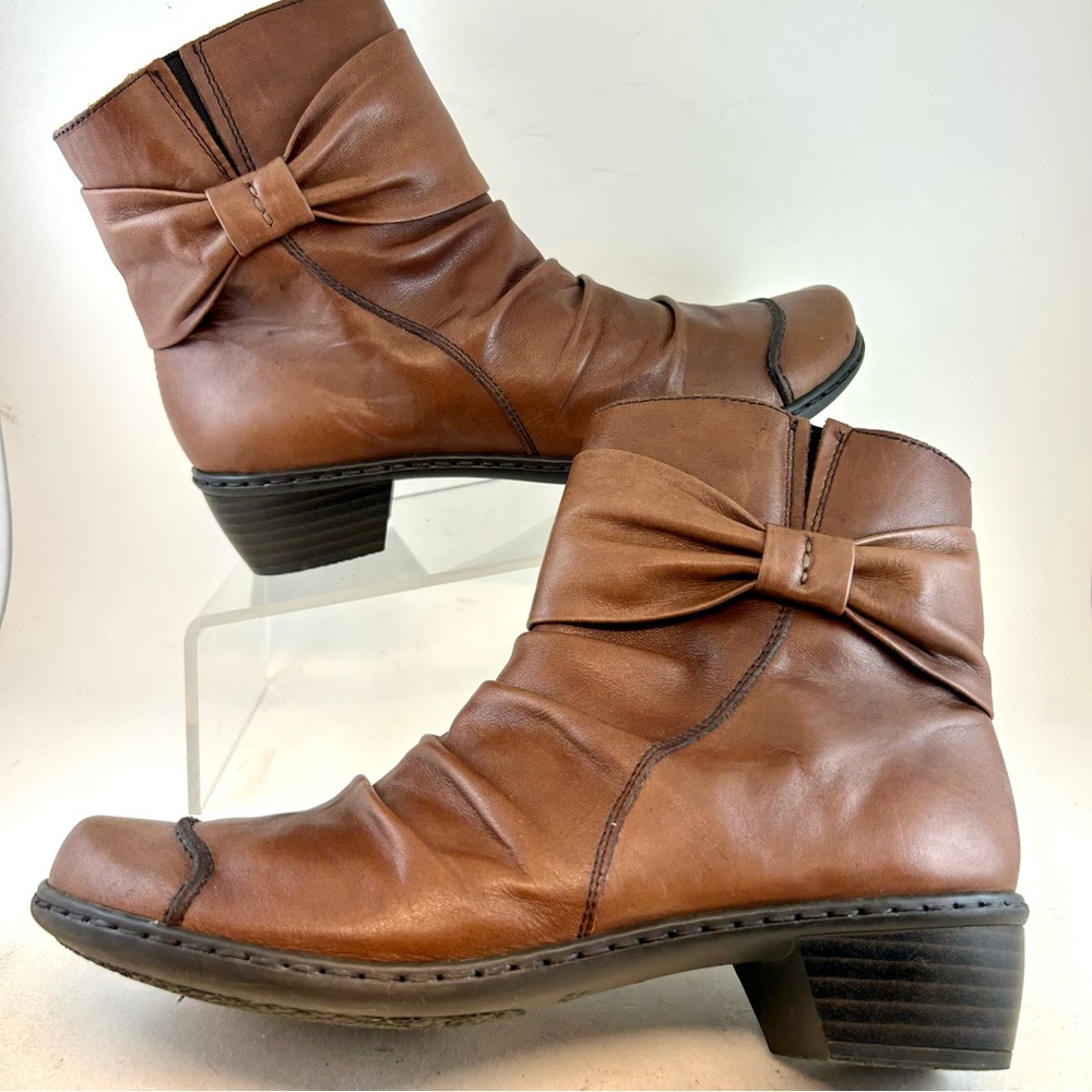 Rieker Antistress Brown Leather Ruched Louise Zipper Ankle Boots Booties 38 7 - Picture 5 of 12